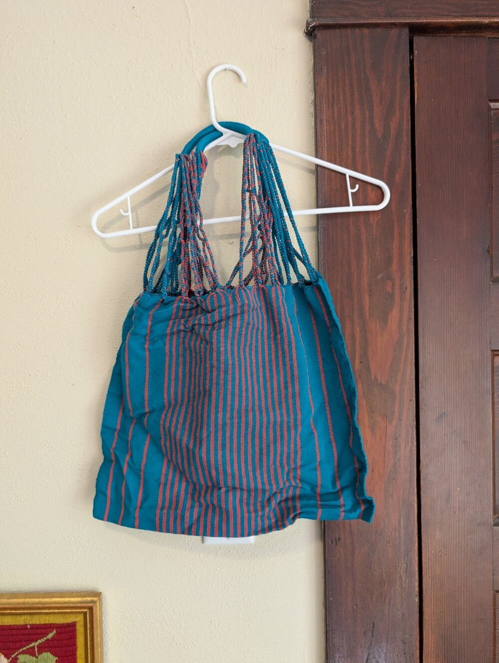 Mercado Bag Chiapas Woven Tote Bag By Collectivo In Teal And Coral 100% Cotton
